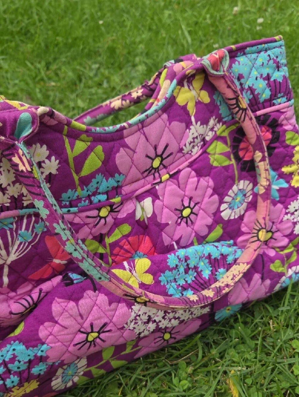 Vera Bradley Vibrant Quilted Floral Tote in Purple and Pink